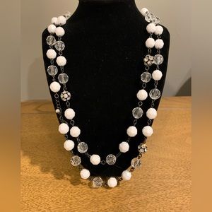 White Now Necklace, Single or Double Strand, Clear, White and Rhinestone Beads